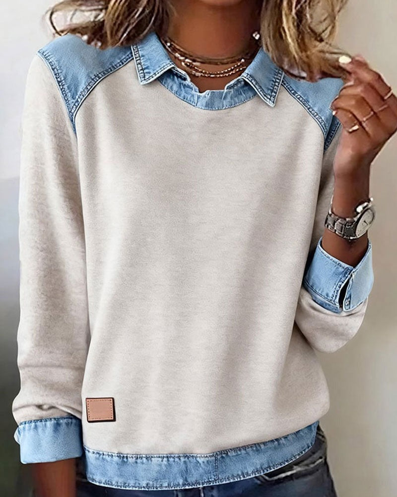 Alessia Denim Chic™ | Maglia polo con dettagli in denim moderno
