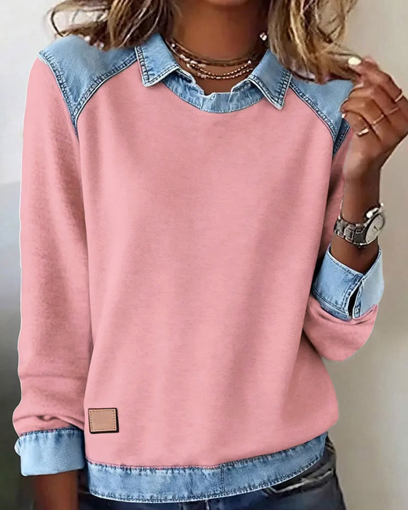 Alessia Denim Chic™ | Maglia polo con dettagli in denim moderno