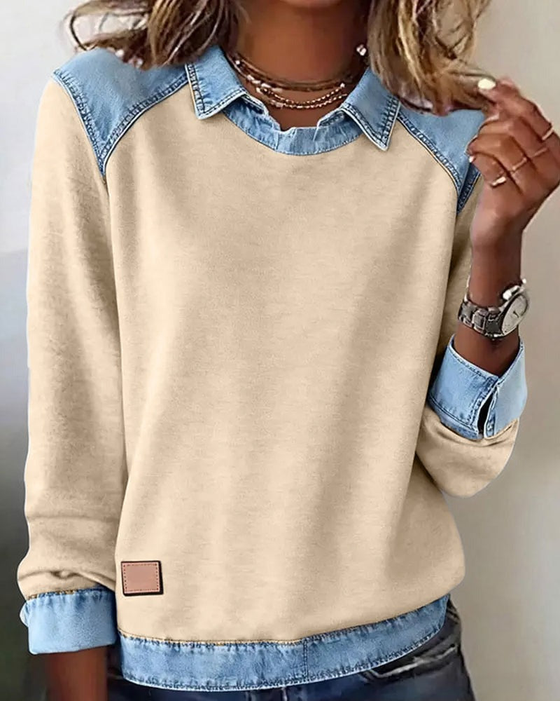 Alessia Denim Chic™ | Maglia polo con dettagli in denim moderno