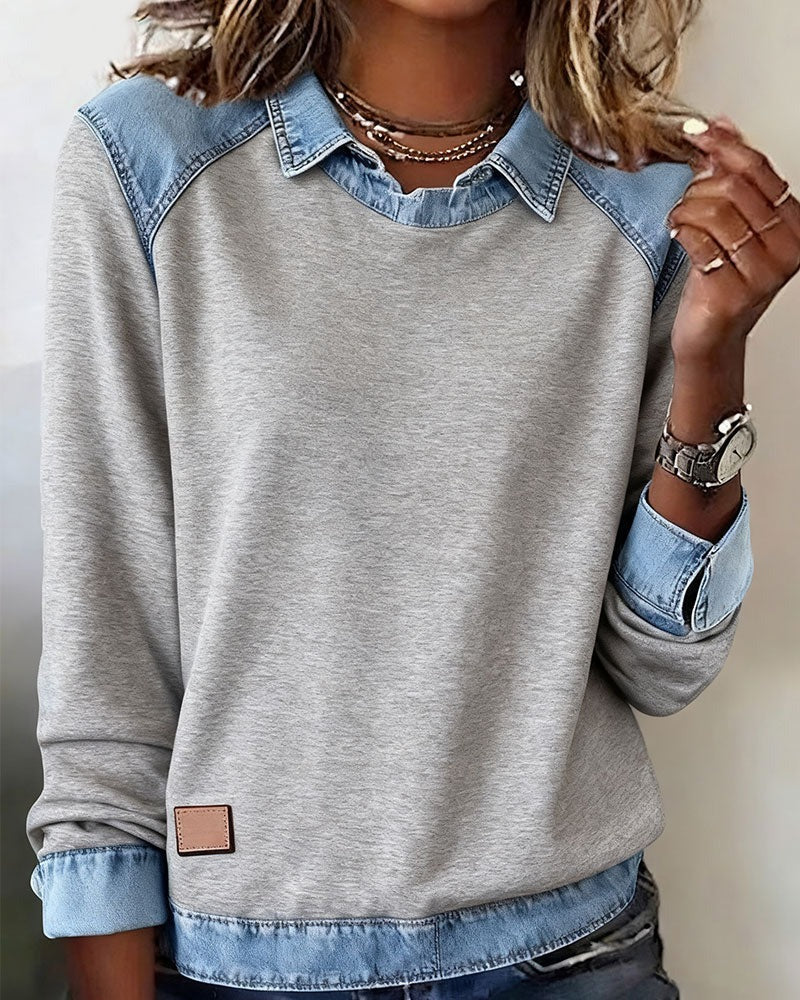 Alessia Denim Chic™ | Maglia polo con dettagli in denim moderno