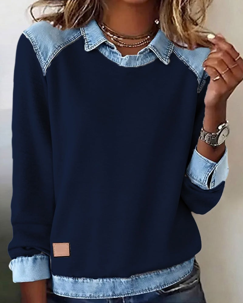 Alessia Denim Chic™ | Maglia polo con dettagli in denim moderno
