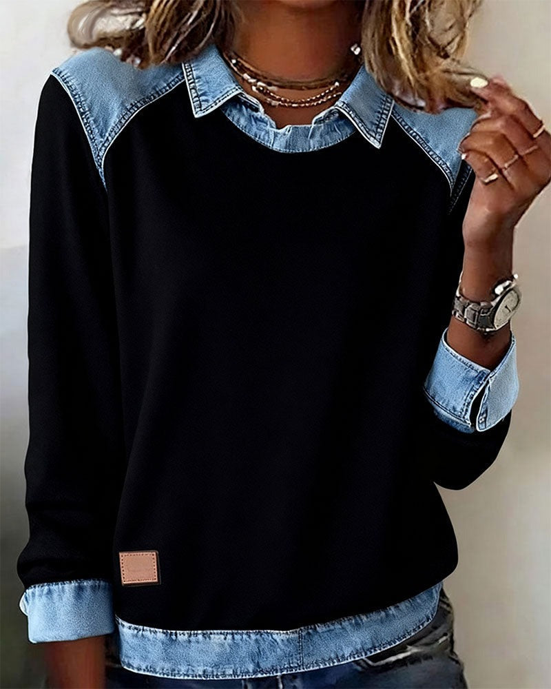 Alessia Denim Chic™ | Maglia polo con dettagli in denim moderno