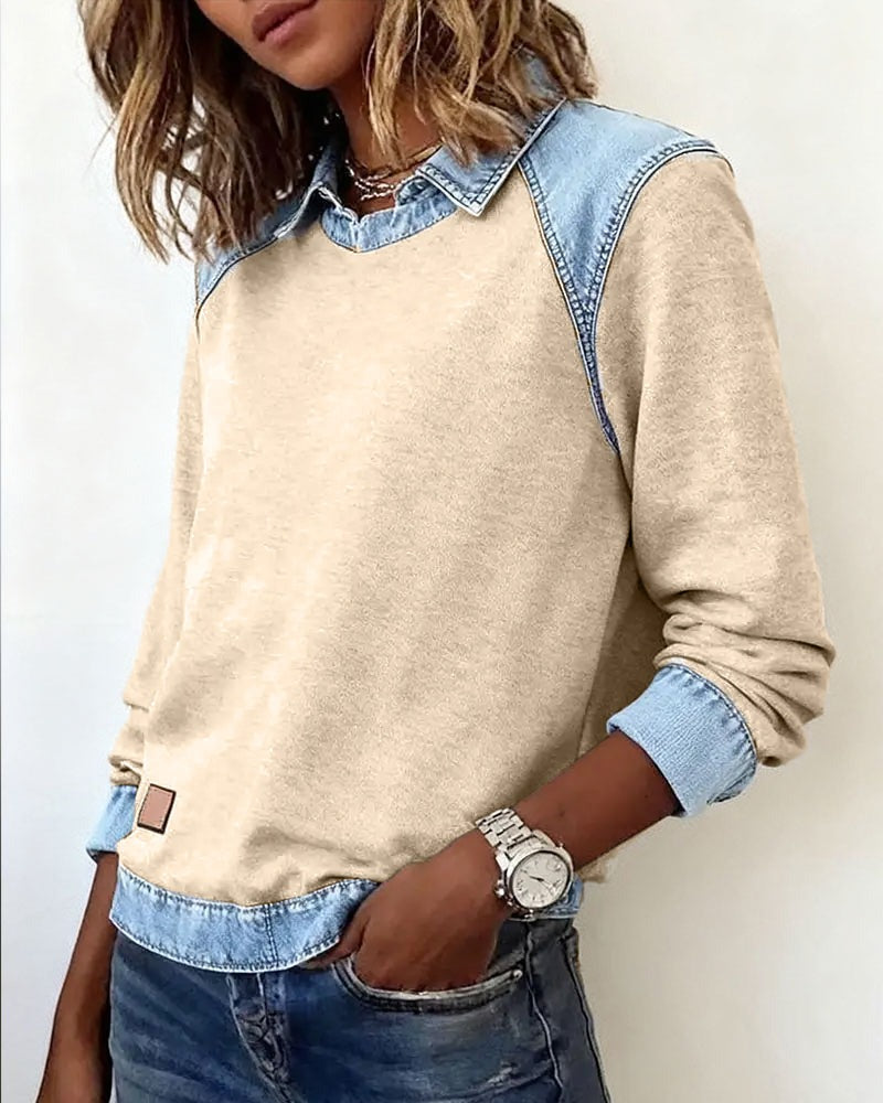 Alessia Denim Chic™ | Maglia polo con dettagli in denim moderno