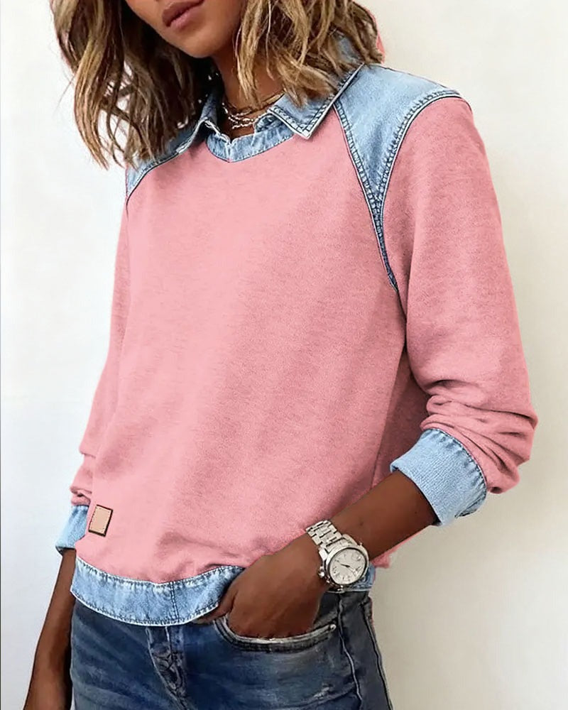 Alessia Denim Chic™ | Maglia polo con dettagli in denim moderno
