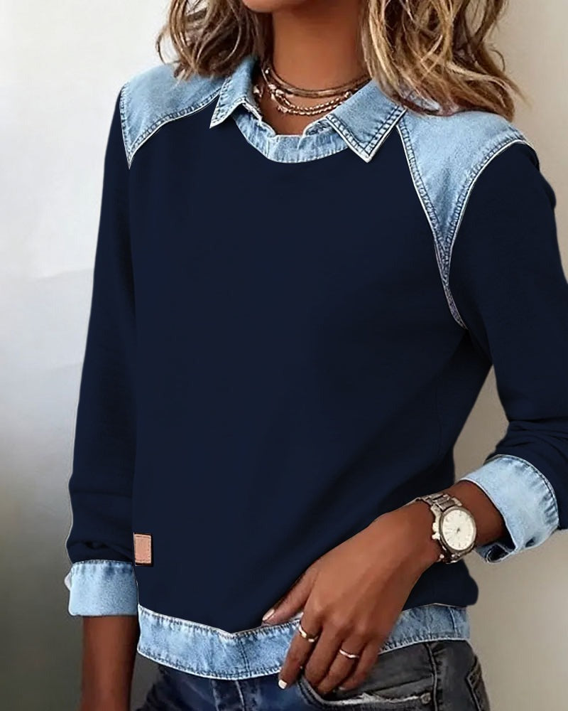 Alessia Denim Chic™ | Maglia polo con dettagli in denim moderno