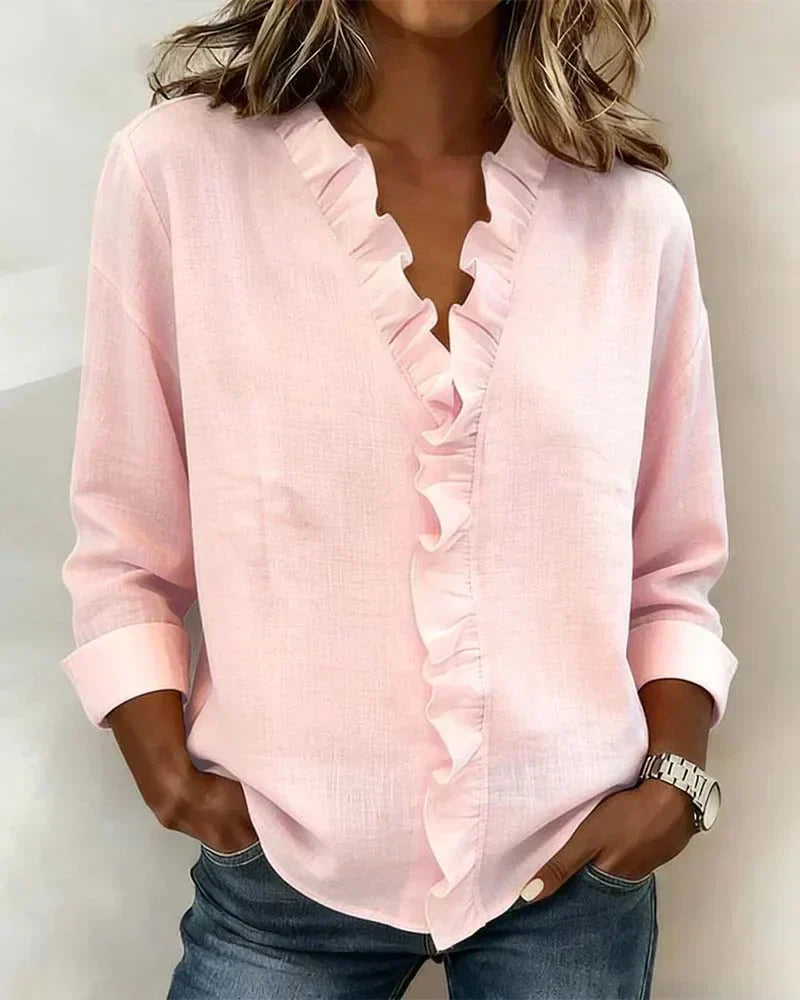 Chiara™ | Blusa con scollo a V e volant delicati