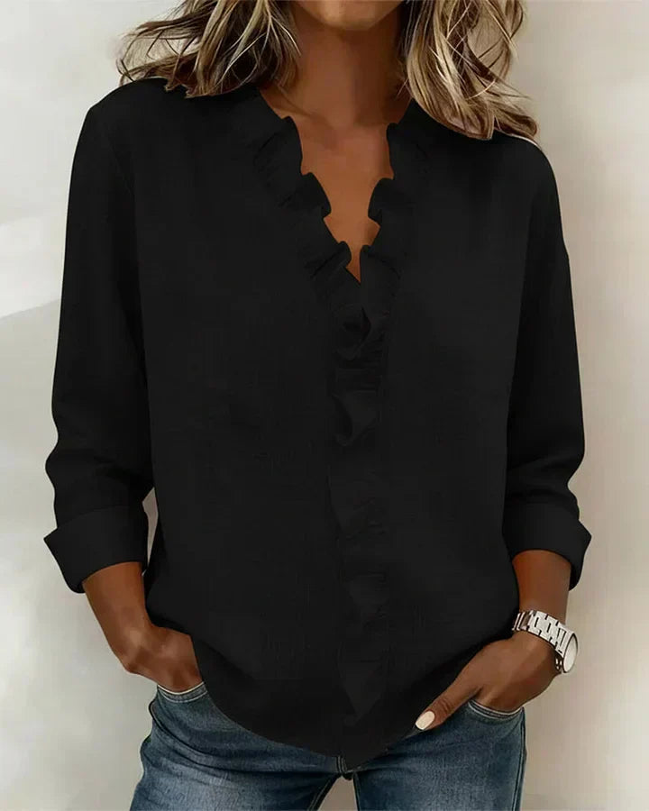 Chiara™ | Blusa con scollo a V e volant delicati