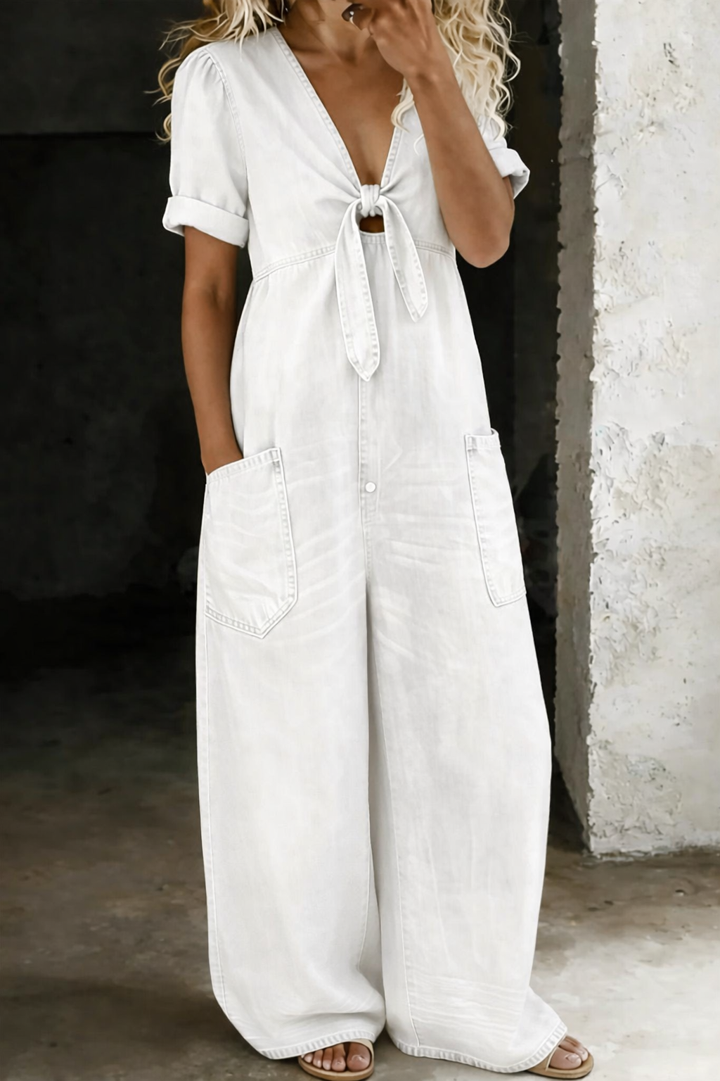 Alessia™ | Tuta in denim con scollo a V