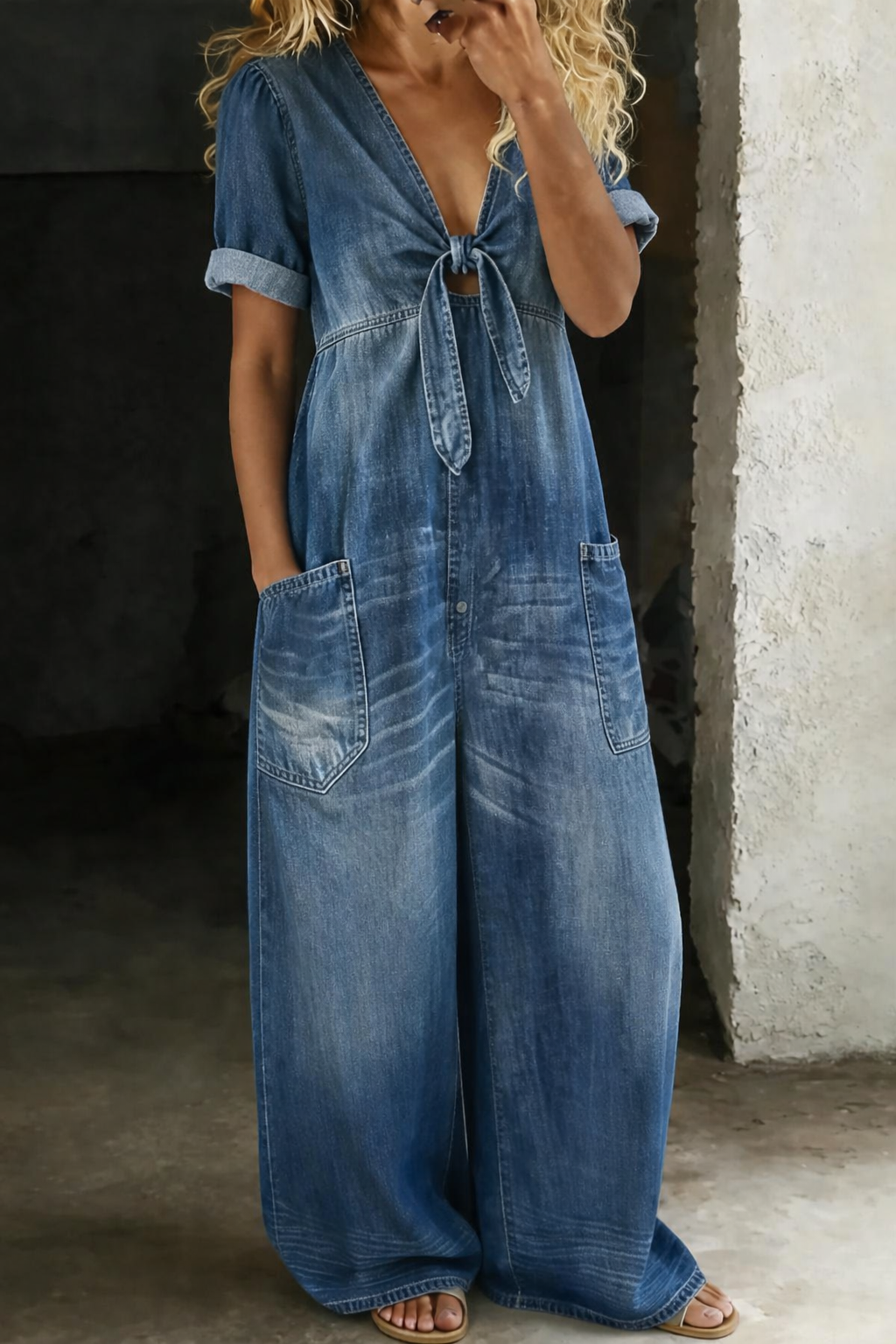 Alessia™ | Tuta in denim con scollo a V