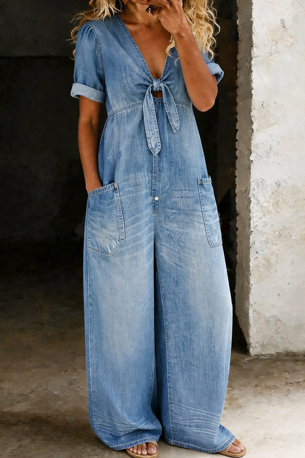 Alessia™ | Tuta in denim con scollo a V