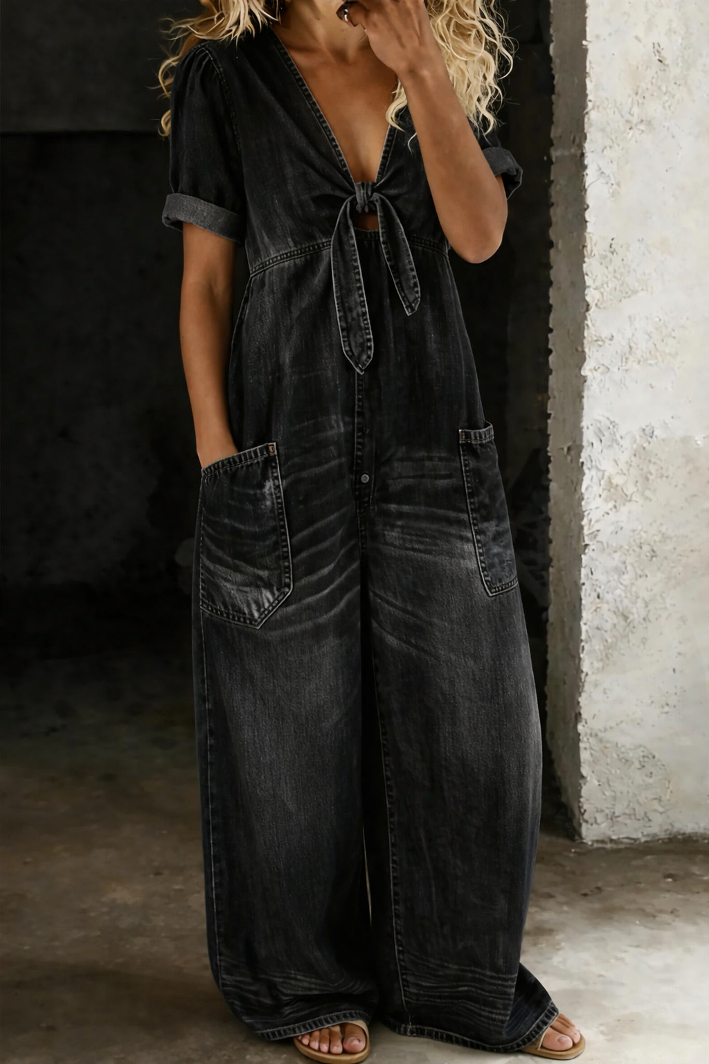 Alessia™ | Tuta in denim con scollo a V