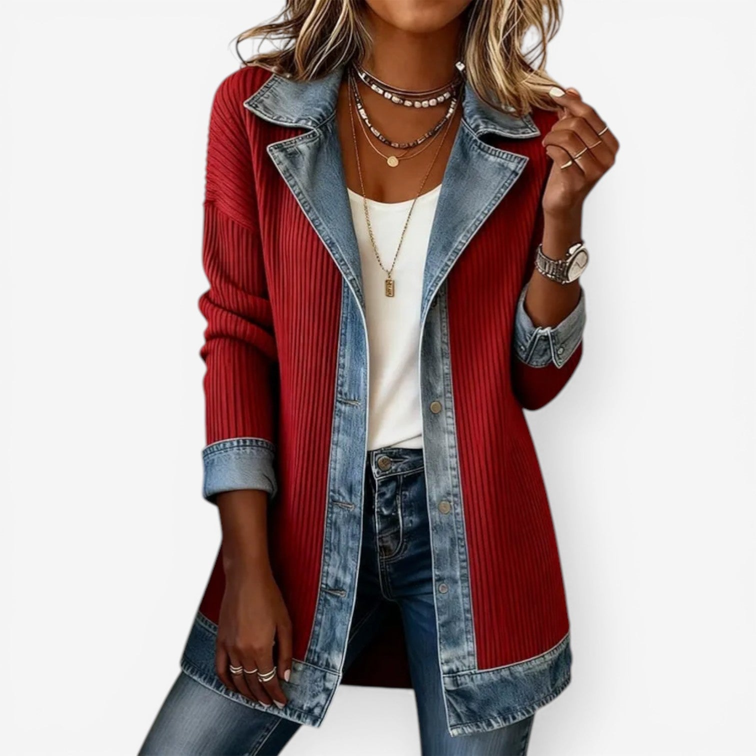 Emilia™ | Cardigan in Maglia e Denim