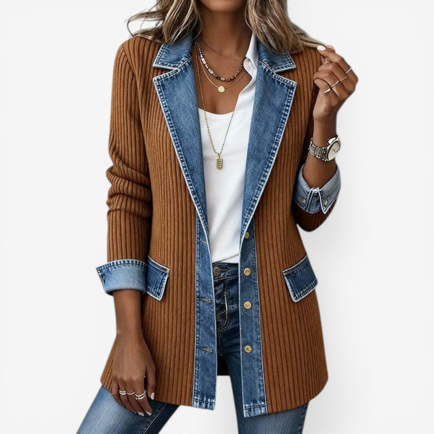 Emilia™ | Cardigan in Maglia e Denim