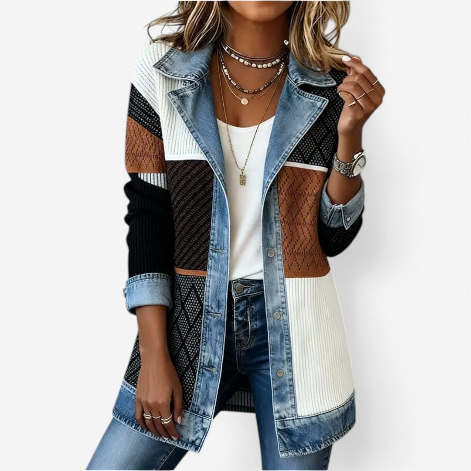 Emilia™ | Cardigan in Maglia e Denim