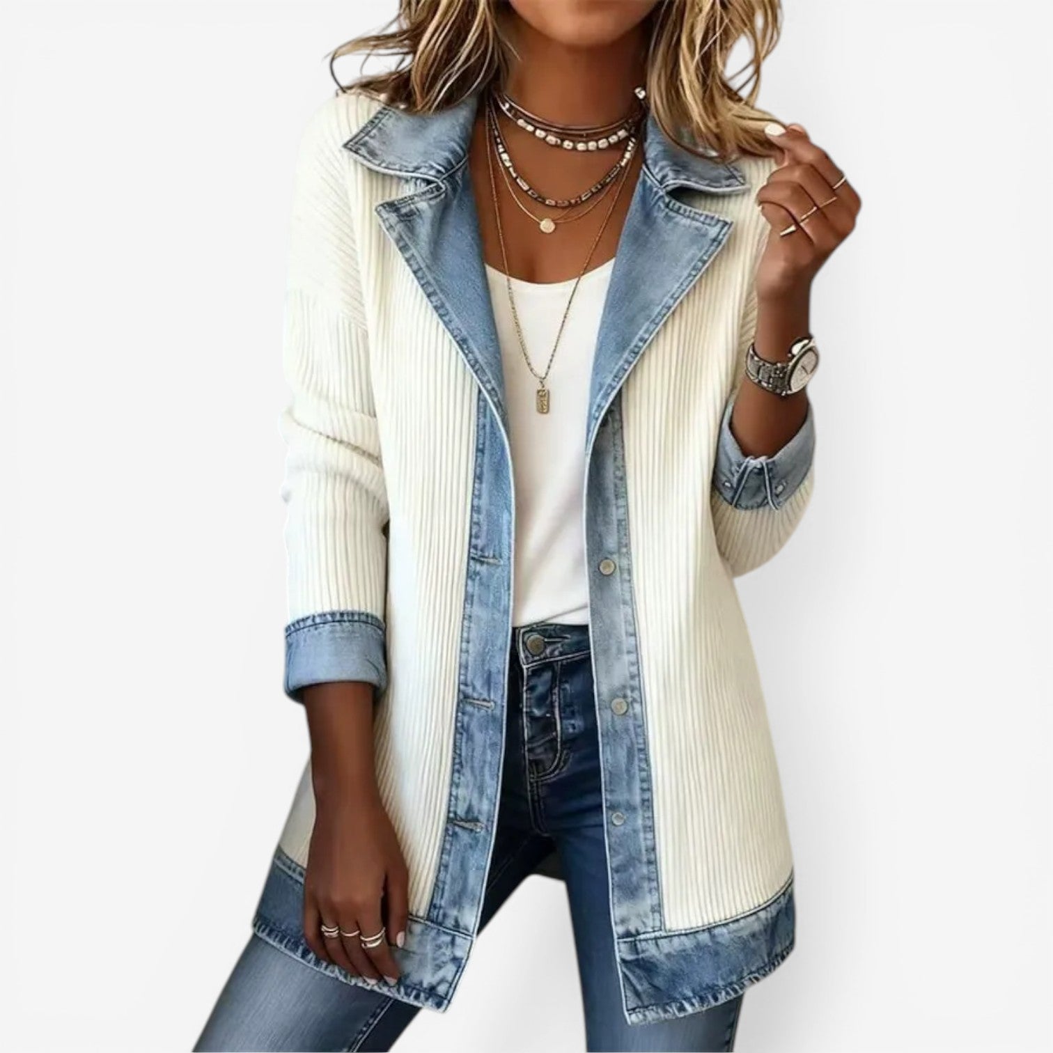 Emilia™ | Cardigan in Maglia e Denim
