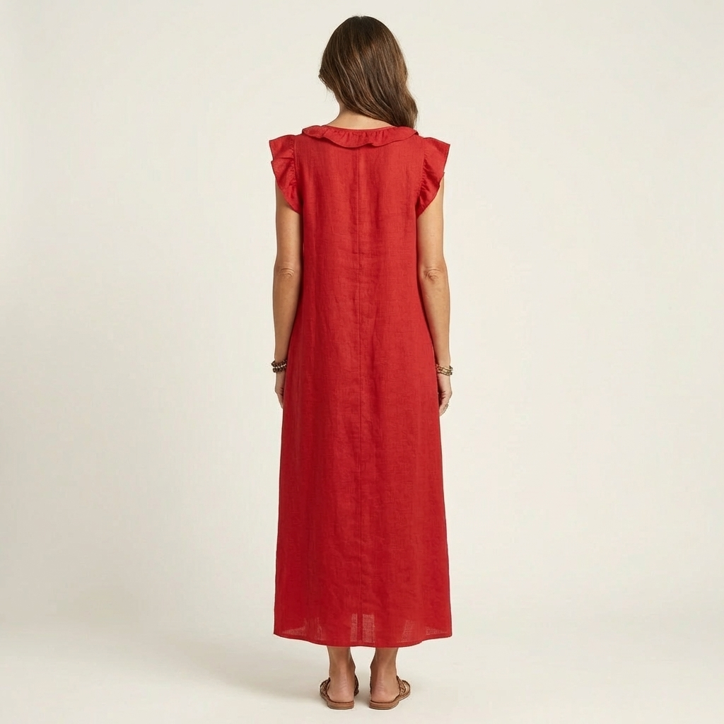 Giulia™ | Abito Lungo in Lino con Scollo a V