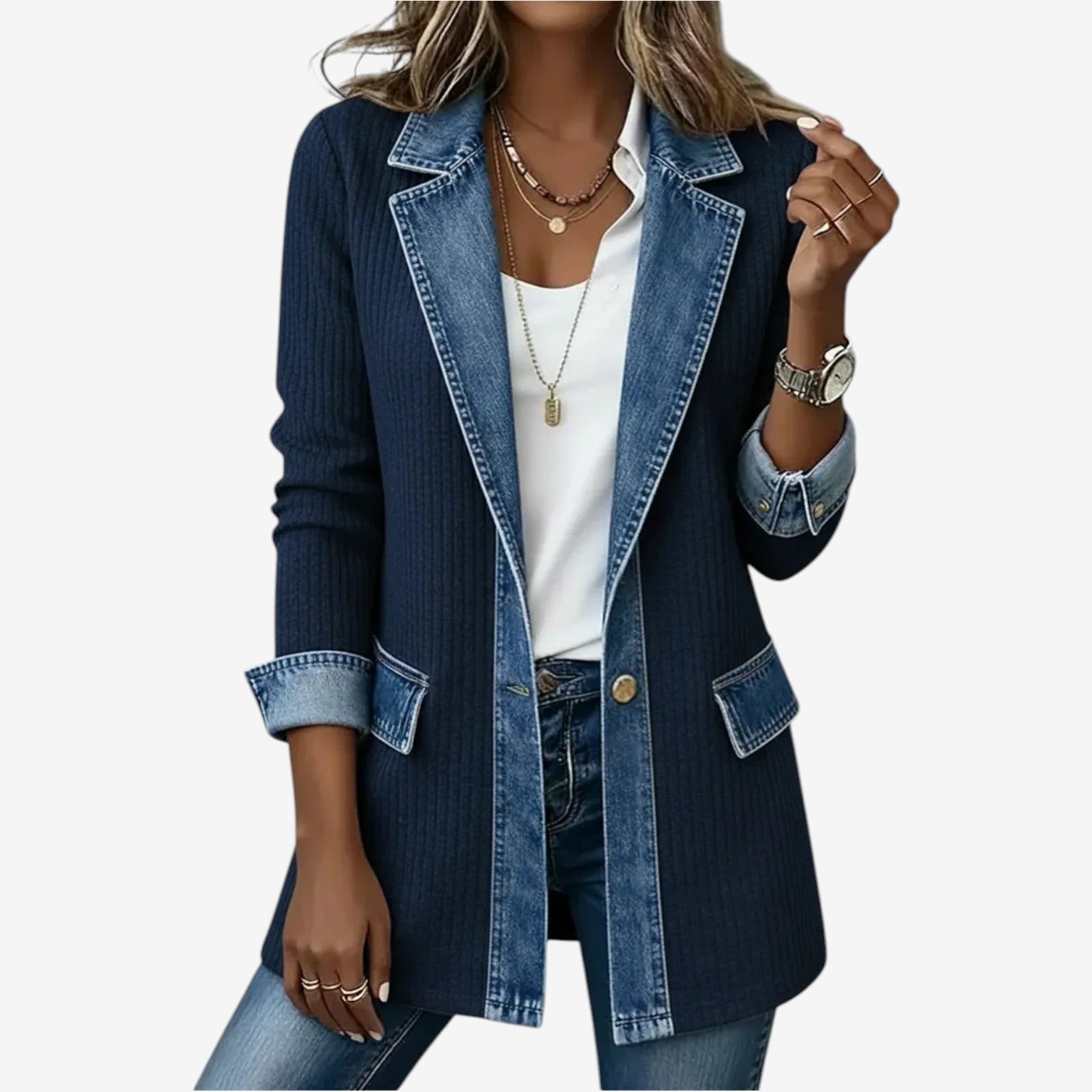 Emilia™ | Cardigan in Maglia e Denim